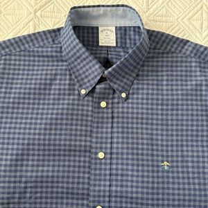 Brooks Brothers Regent Golden Fleece Checkered Shirt Blue & Gray Size XL